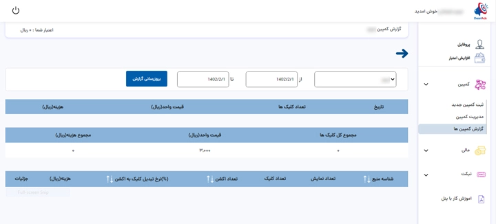 پنل گزارش دهی کمپین پوش نوتیفیکیشن در دارت ادز